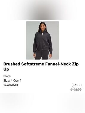Lululemon Brushed Softstreme Funnel Neck Zip Up Sz 4